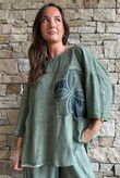 Lindin Linen Blend Crochet Flower Top Washed Khaki